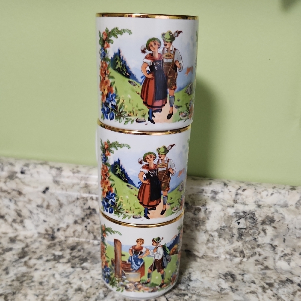Bavarian Style Ceramic Tumblers with Gold Accents